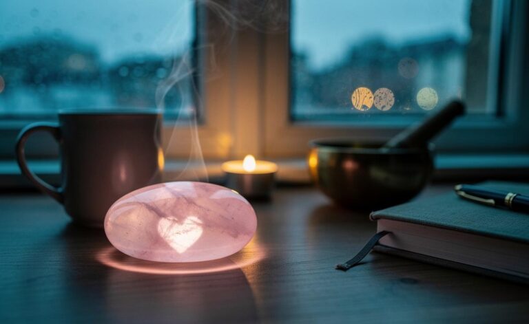 Illustration of rose quartz crystal used to harness compassionate heart energy on 9 January 2026