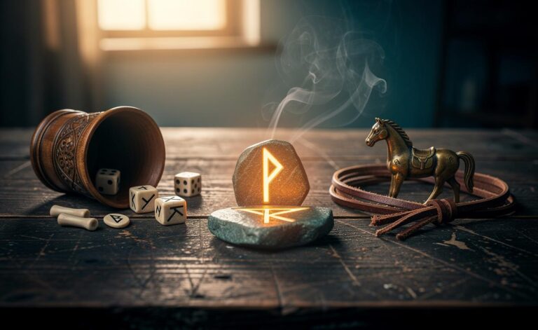 Illustration of a daily rune cast for 9 January 2026 featuring the runes Sowilo, Perthro, and Ehwaz, representing clarity, chance, and partnership