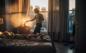 Illustration of stopping the snooze button cycle to double morning energy levels