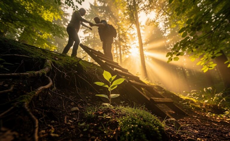 Illustration of Today’s I Ching Hexagram 46 “Pushing Upward” (Sheng) showing wood beneath earth rising toward light, guiding steady progress on 8 January 2026